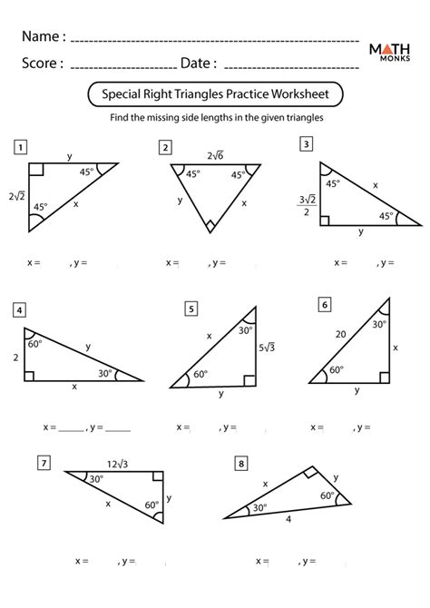 Right Triangles Worksheet   Special Right Triangles Worksheet Pdf Free Printables - Right Triangles Worksheet