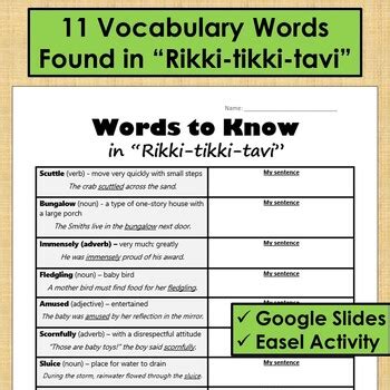 Rikki Tikki Tavi Vocabulary Worksheets Learny Kids Rikki Tikki Tavi Vocabulary Worksheet - Rikki Tikki Tavi Vocabulary Worksheet