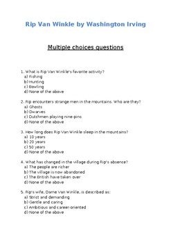 Rip Van Winkle Multiple Choice Quiz
