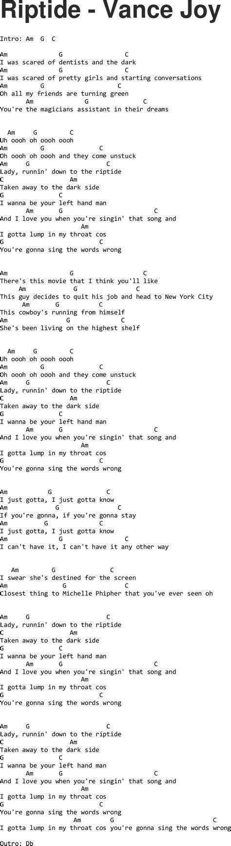 Riptide Lyrics Ukulele