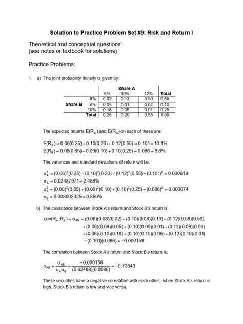 Risk And Return Problems Solutions