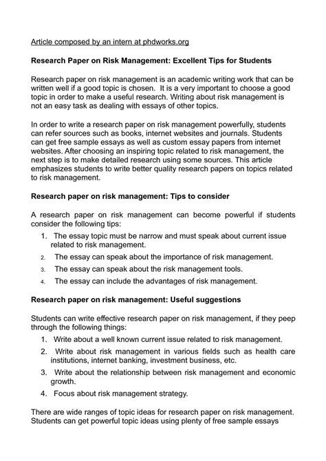 Read Risk Management Papers 
