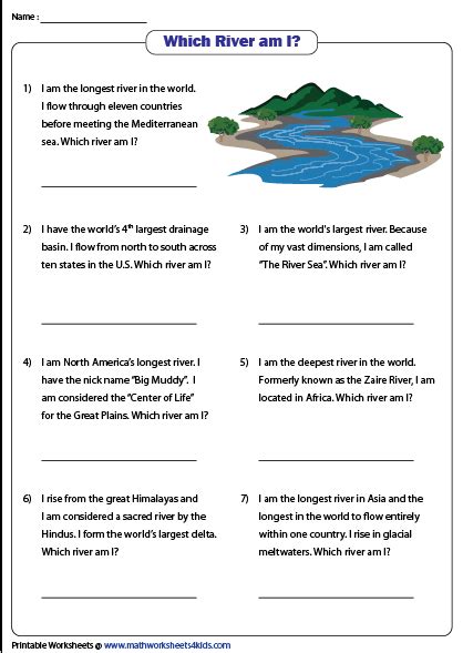 Rivers Worksheets Major Rivers Of The World Math River System Worksheet - River System Worksheet
