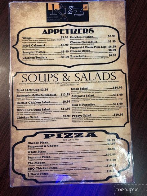 Rizz's menu