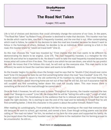 Download Road Not Taken Analysis Paper 