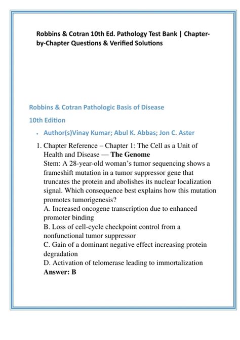 Robbins And Cotran Question Of Pathology