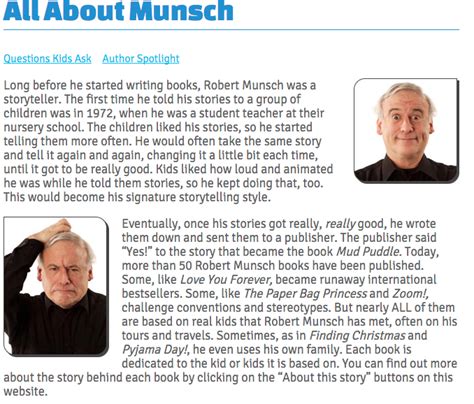 robert munsch author biography examples