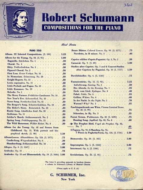 robert schumann list of compositions
