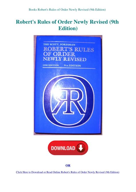 Read Online Roberts Rules Of Order Newly Revised 9Th Edition 