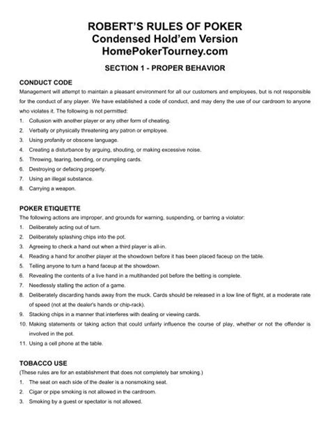 Read Online Roberts Rules Of Poker 