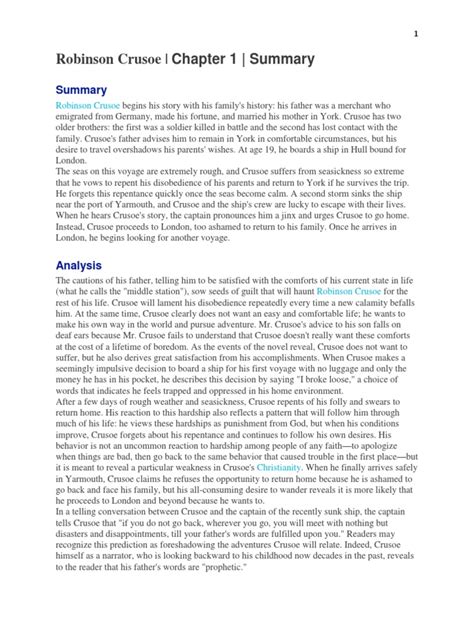 Robinson Crusoe Chapter 1 Summary