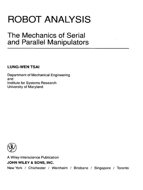 Robot Analysis The Mechanics Of Serial And Parallel Manipulators