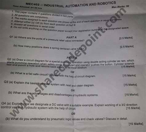 robotics question paper pune university