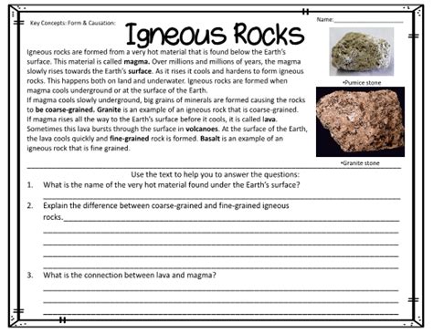 Rock And Minerals Comprehension Worksheets 8211 Grinding Identifying Rocks Worksheet - Identifying Rocks Worksheet