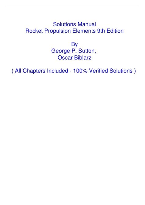 Rocket Propulsion Elements Solutions Manual