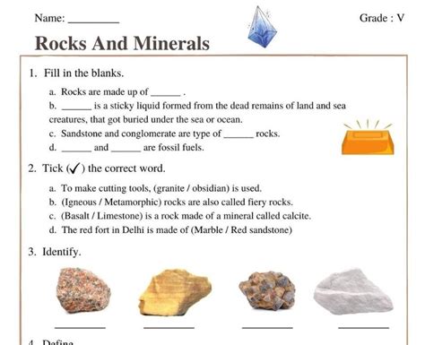 Rocks And Minerals Class 5 Worksheet Pdf Identifying Rocks Worksheet - Identifying Rocks Worksheet