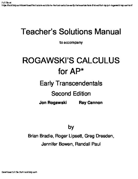 Full Download Rogawski Calculus Second Edition Solutions Manual 