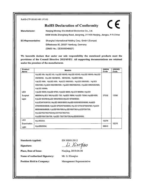 Rohs 2 Declaration Of Conformity Template
