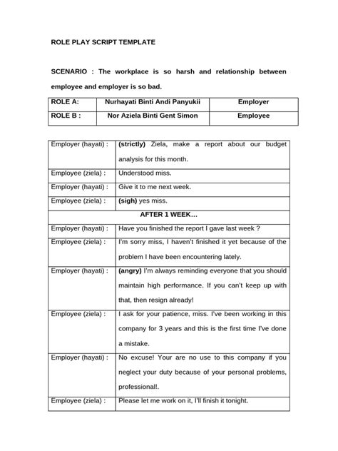 role play script hospitality industry