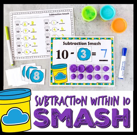 Roll Amp Smash Subtraction Playdough Activity For Kindergarten Kindergarten Dice Subtraction Worksheet - Kindergarten Dice Subtraction Worksheet