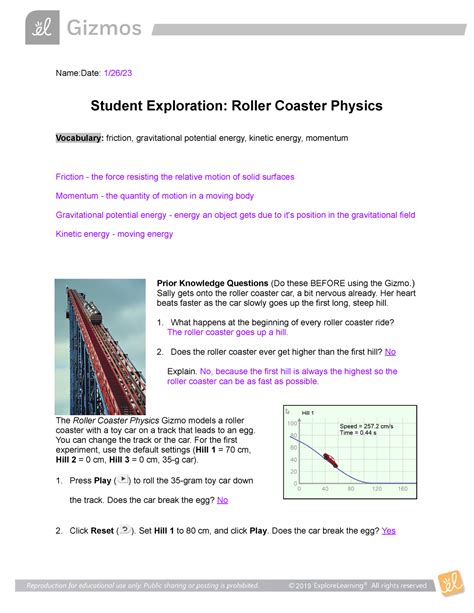 Roller Coaster Physics Answer Key