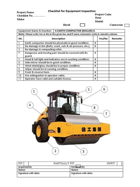 Roller Compactor Inspection Checklist