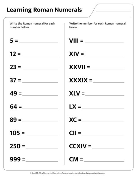 Roman Numbers Worksheet For Class 5