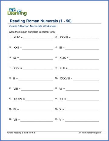 Roman Numerals Worksheets K5 Learning Roman Numeral Worksheet - Roman Numeral Worksheet