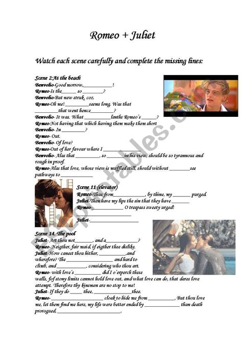 Romeo And Juliet Movie Comparison Worksheet   Romeo And Juliet Film Comparison Essay - Romeo And Juliet Movie Comparison Worksheet