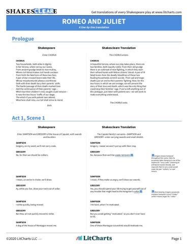 Romeo And Juliet Translation Shakescleare By Litcharts Translating Shakespeare Worksheet - Translating Shakespeare Worksheet