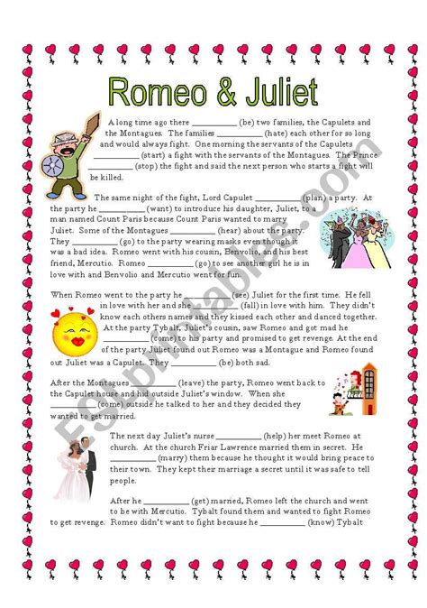 Romeo And Juliet Worksheets Esl Printables Romeo And Juliet For Elementary Students - Romeo And Juliet For Elementary Students