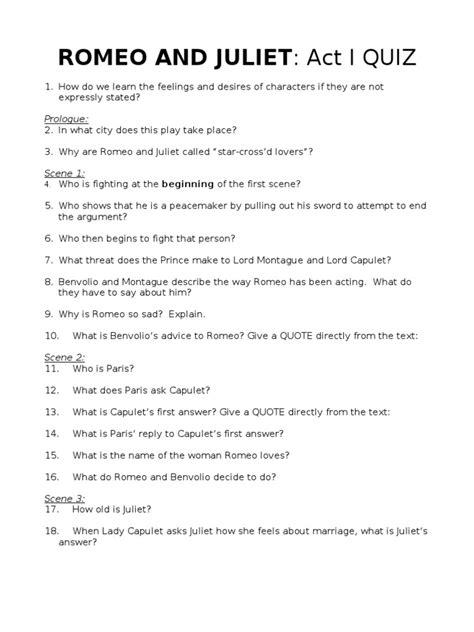 Download Romeo And Juliet Questions Answers Springboard 