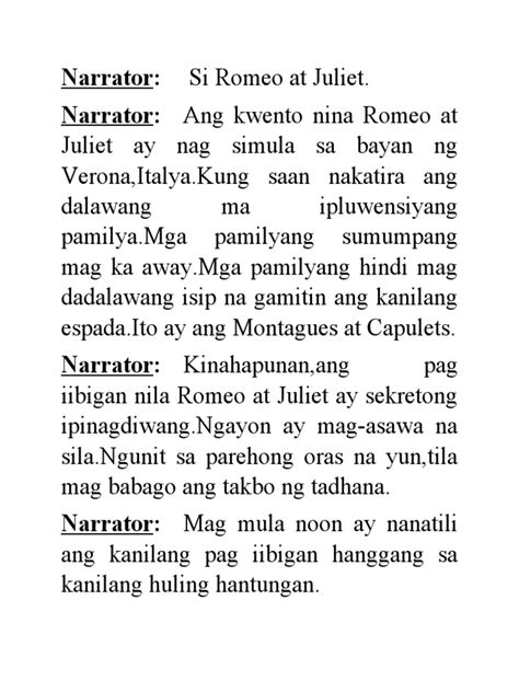 Read Online Romeo And Juliet Script Summary Tagalog 