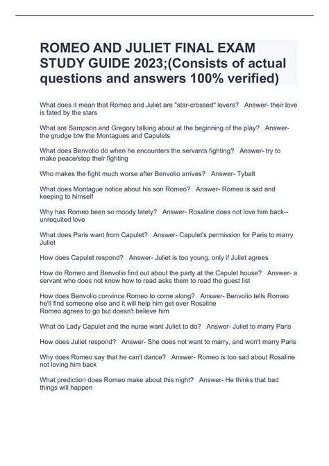Download Romeo And Juliet Study Guide Questions Answers 