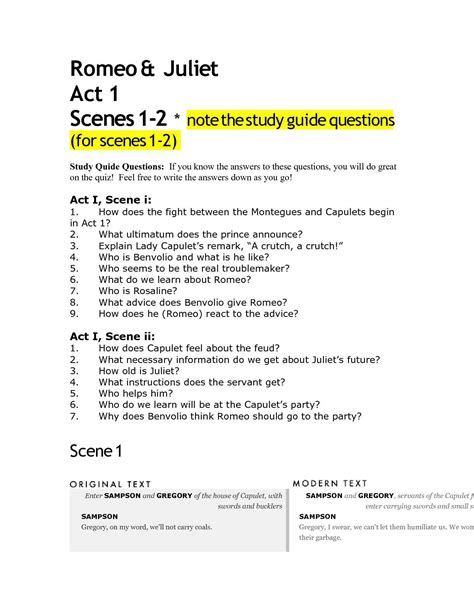 Read Romeo And Juliet Test Study Guide Answers Net City 