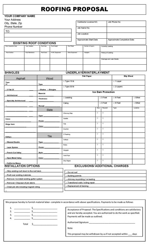 Roofing Bid Proposal Forms