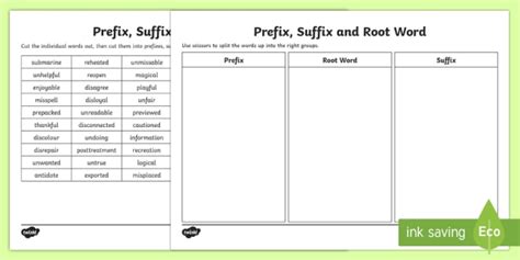Root Word Prefix And Suffix Sorting Activity Teacher Root Word Prefix Suffix Worksheet - Root Word Prefix Suffix Worksheet