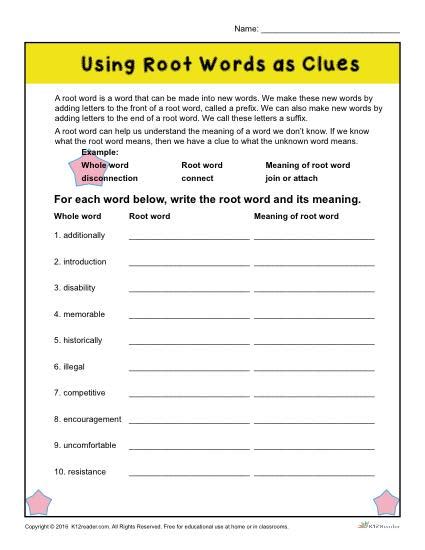 Root Words Worksheet 3rd Grade   Reading Root Words Worksheets 99worksheets - Root Words Worksheet 3rd Grade