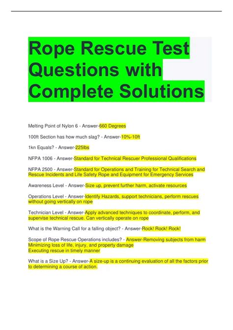 Rope Rescue Operations Sample Test Questions