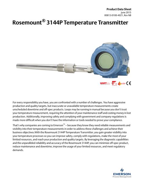 rosemount transmitter 3144p datasheet & application notes