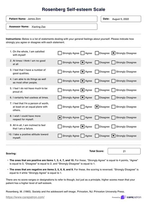 Rosenberg Self Esteem Scale Rosenberg 1965