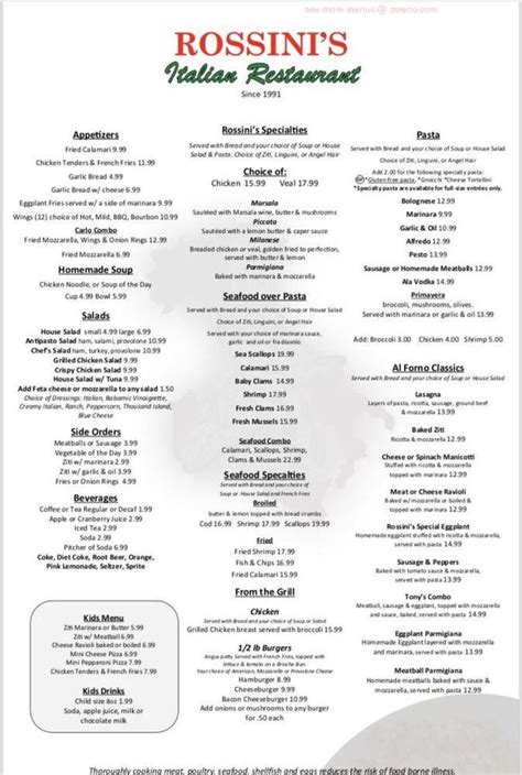 Rossinis Menu