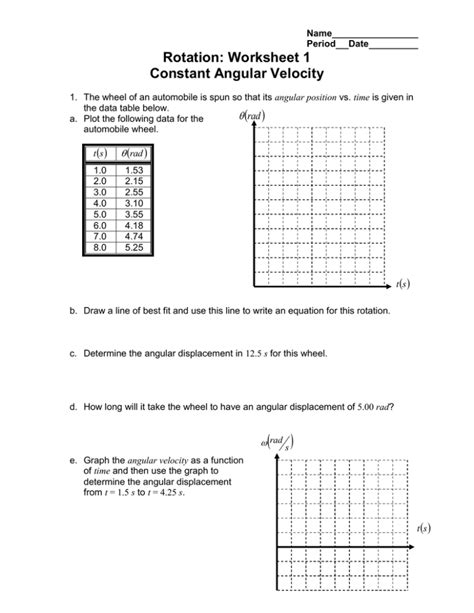 Rotation Worksheet 1 Constant Angular Velocity Studylib Net Constant Velocity Worksheet 1 Answers - Constant Velocity Worksheet 1 Answers