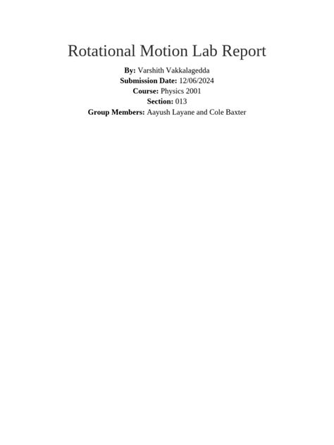 Rotational Motion Lab Report