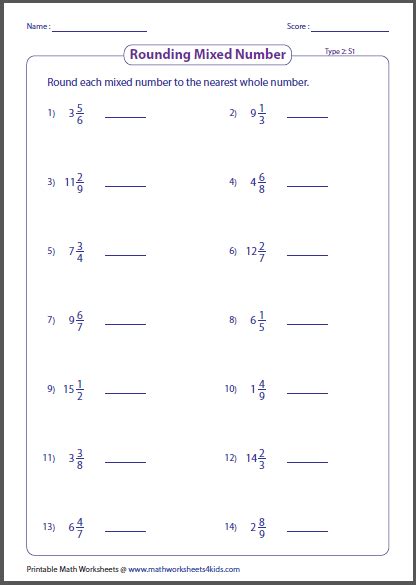 Rounding Fractions And Mixed Numbers Math Worksheets Rounding Fractions Worksheet - Rounding Fractions Worksheet
