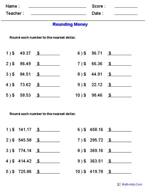 Rounding Money Worksheets Tutoring Hour Round To The Nearest Dollar Worksheet - Round To The Nearest Dollar Worksheet