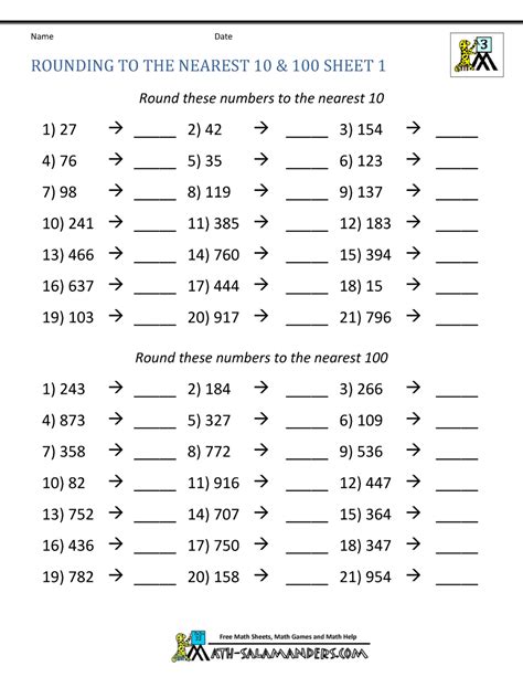 Rounding Numbers Math Salamanders Rounding Integers 3rd Grade Worksheet - Rounding Integers 3rd Grade Worksheet