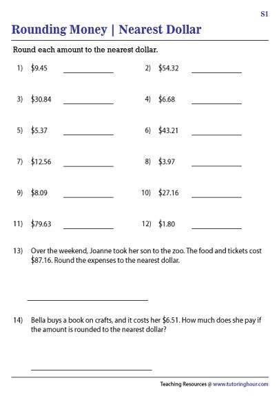Rounding To The Nearest Dollar Worksheets Tutoring Hour Round To The Nearest Dollar Worksheet - Round To The Nearest Dollar Worksheet