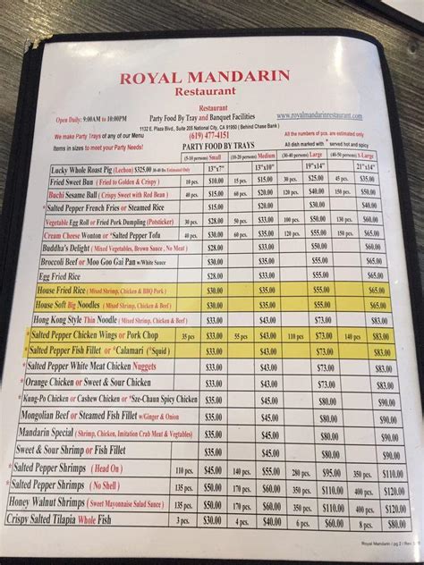 Royal Mandarin Menu