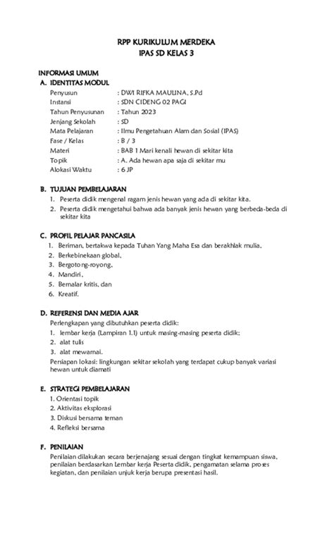 Rpp Kurikulum Merdeka